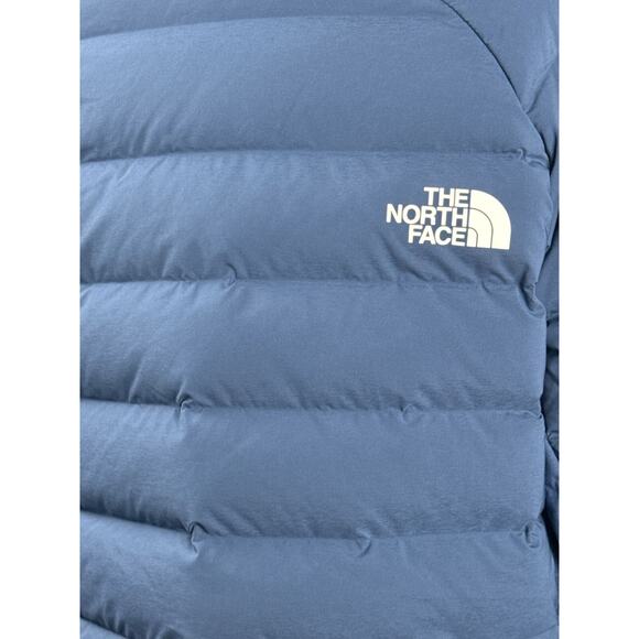 The North Face Puffer Jacket Belleview Down Mens Medium Blue Hoodie Stretch - Picture 7 of 13